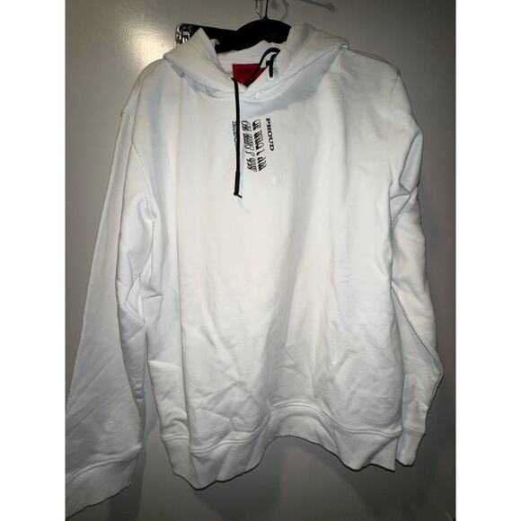 NWT HUGO BOSS White Graphic Hoodie Back Rose Print Organic Cotton Pullover M - Picture 3 of 4